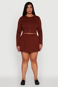 Plus High Waisted Solid Mini Pleated Skirt