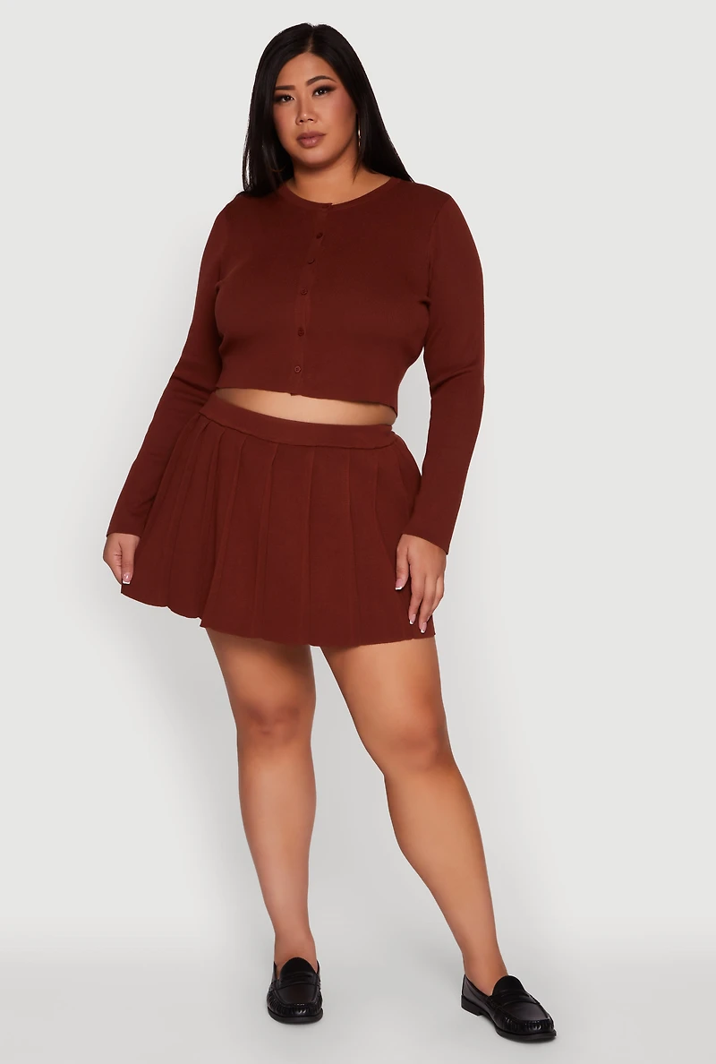 Womens Plus High Waisted Solid Mini Pleated Skirt, 1X