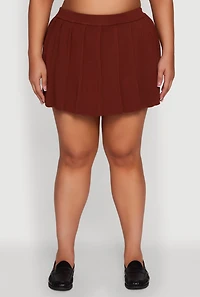 Womens Plus High Waisted Solid Mini Pleated Skirt,