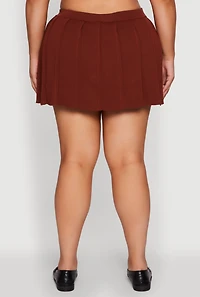 Womens Plus High Waisted Solid Mini Pleated Skirt,