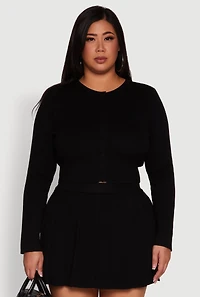 Plus Classic Fit Solid Button Front Cardigan