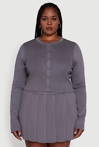 Womens Plus Classic Fit Solid Button Front Cardigan, Grey,