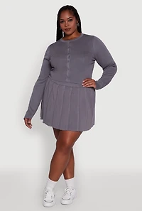 Womens Plus Classic Fit Solid Button Front Cardigan, Grey,