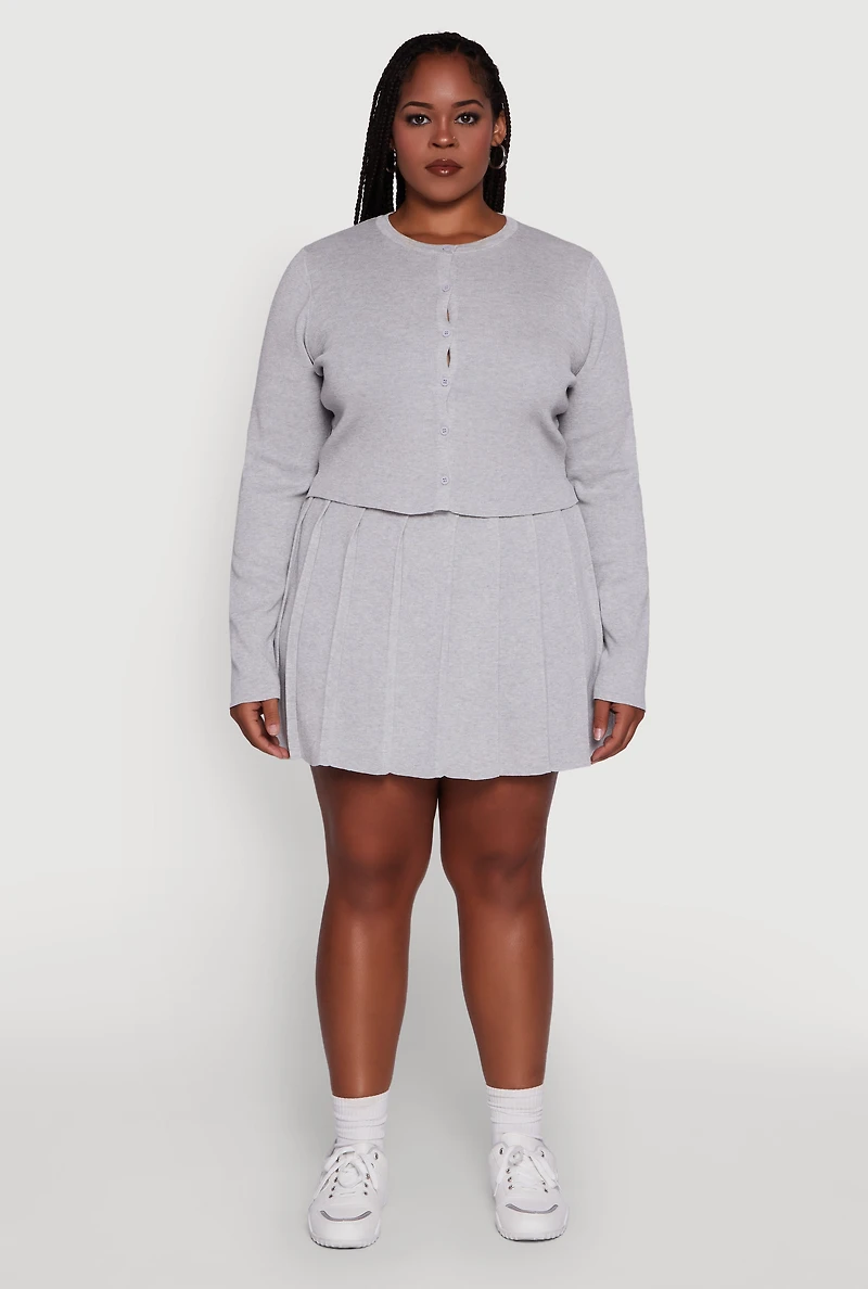 Womens Plus Size Classic Fit Solid Button Front Cardigan, Grey, Size 1X