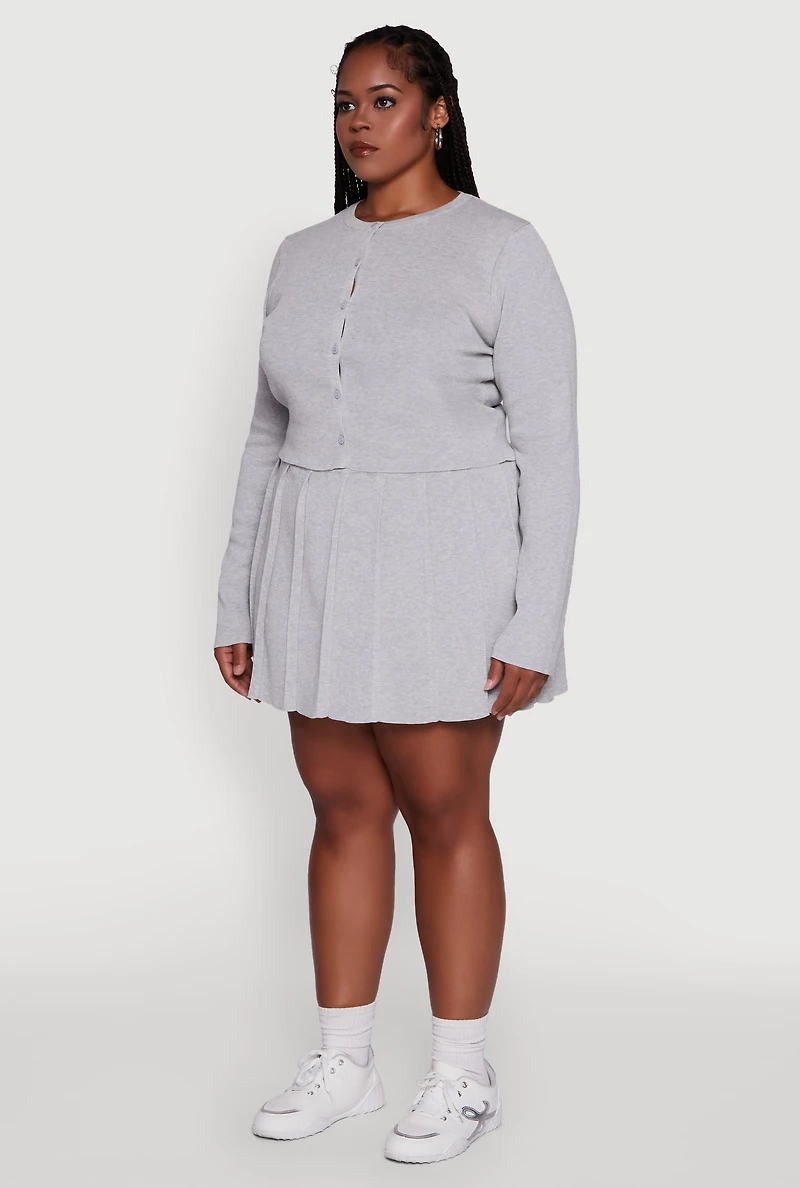 Womens Plus Size Classic Fit Solid Button Front Cardigan, Grey, Size 1X