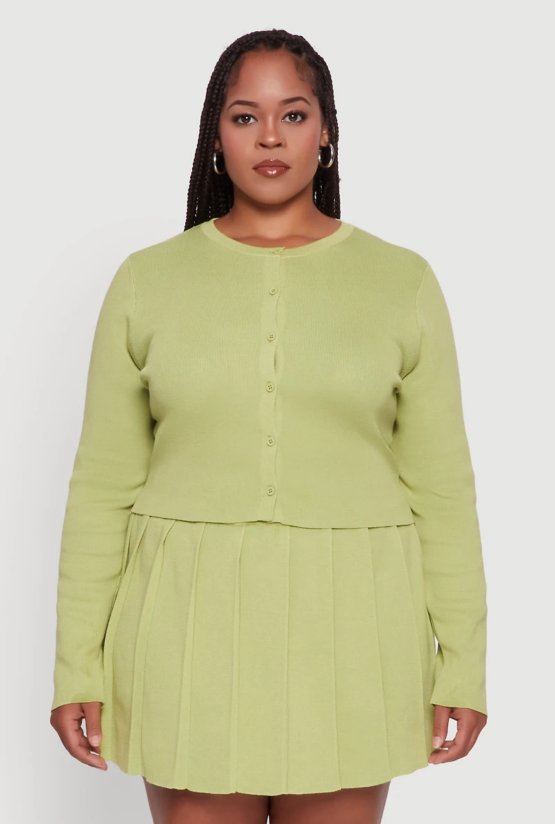 Plus Classic Fit Solid Button Front Cardigan