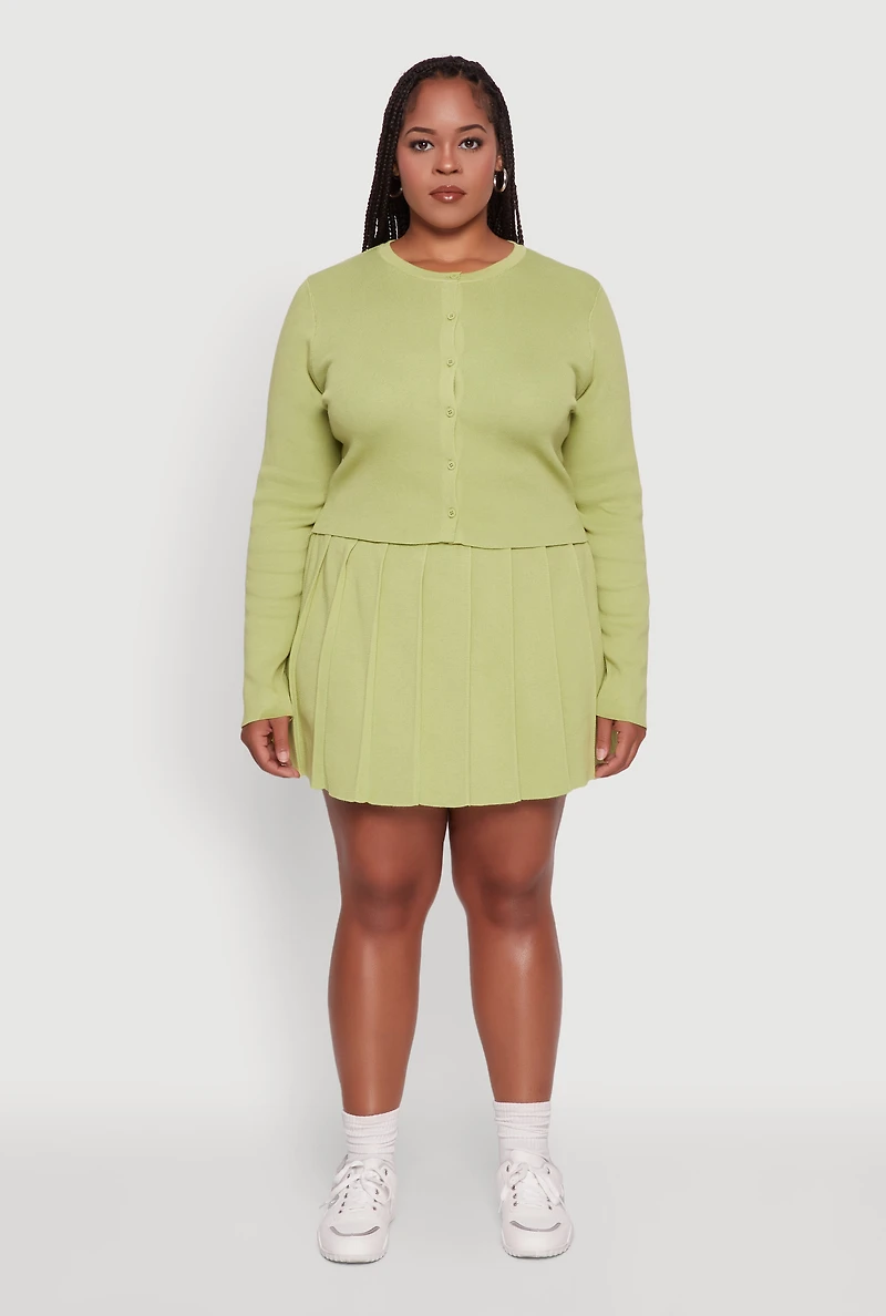 Womens Plus Size Classic Fit Solid Button Front Cardigan, Green, Size 1X