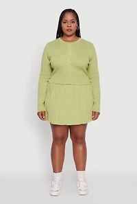 Womens Plus Size Classic Fit Solid Button Front Cardigan, Green, Size 1X