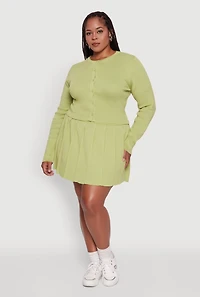 Womens Plus Size Classic Fit Solid Button Front Cardigan, Green, Size 1X