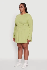 Womens Plus Size Classic Fit Solid Button Front Cardigan, Green, Size 1X