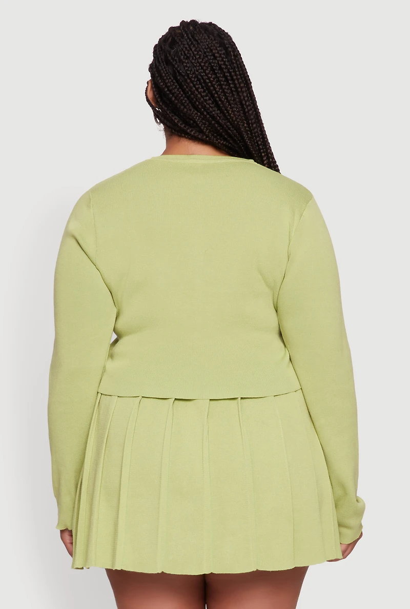 Womens Plus Size Classic Fit Solid Button Front Cardigan, Green, Size 1X