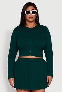 Plus Classic Fit Solid Button Front Cardigan