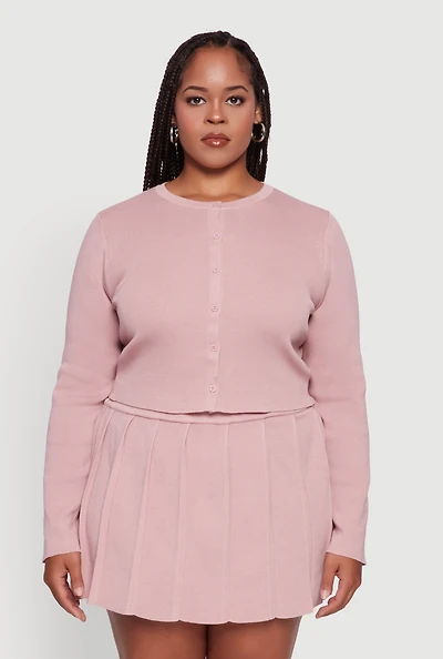 Womens Plus Size Classic Fit Solid Button Front Cardigan, Pink, Size 1X