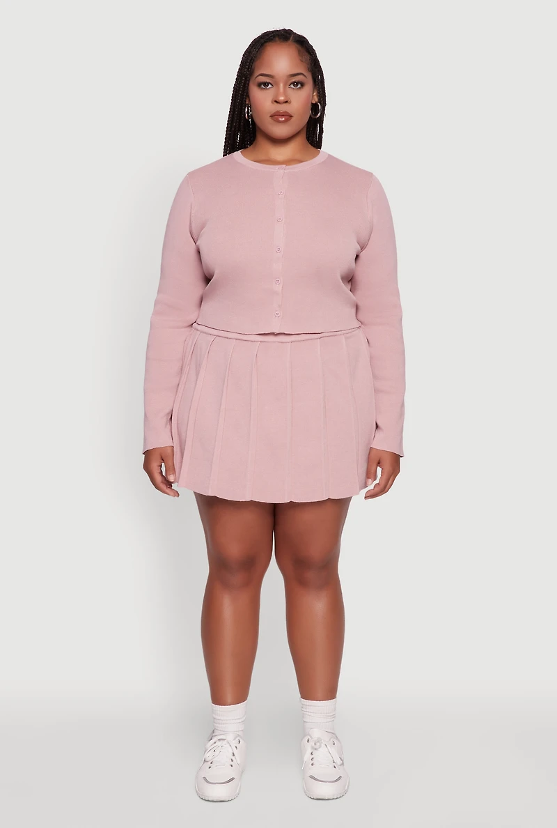 Womens Plus Size Classic Fit Solid Button Front Cardigan, Pink, Size 1X