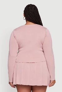 Womens Plus Size Classic Fit Solid Button Front Cardigan, Pink, Size 1X