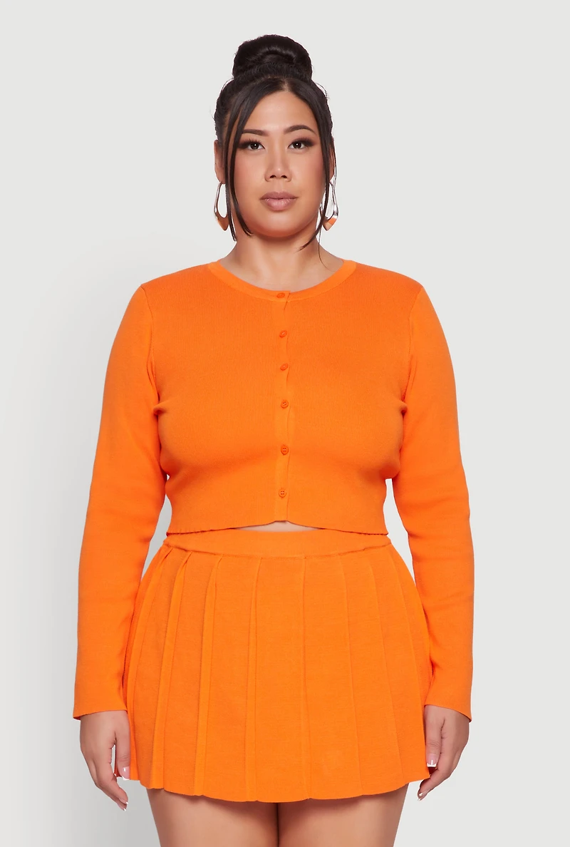 Plus Classic Fit Solid Button Front Cardigan