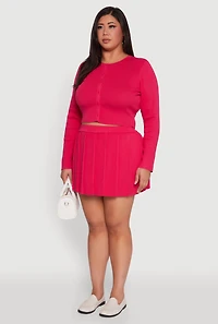 Womens Plus Classic Fit Solid Button Front Cardigan, Pink,