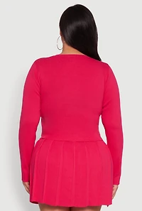 Womens Plus Classic Fit Solid Button Front Cardigan, Pink,