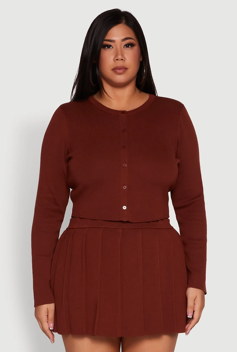 Plus Classic Fit Solid Button Front Cardigan