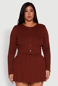 Plus Classic Fit Solid Button Front Cardigan