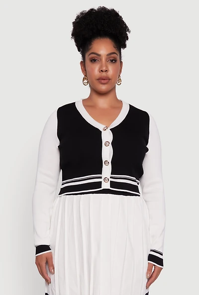 Womens Plus Size Color Blocked Cropped Cardigan, Multi, Size 3X