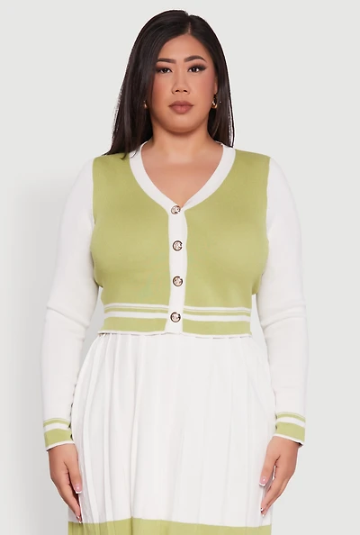 Womens Plus Color Blocked Cropped Cardigan,