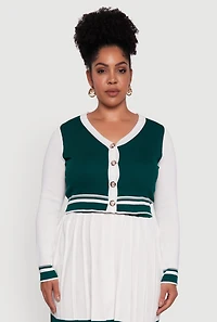 Plus Color Blocked Cropped Cardigan