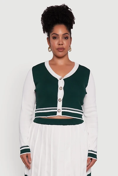 Womens Plus Color Blocked Cropped Cardigan,