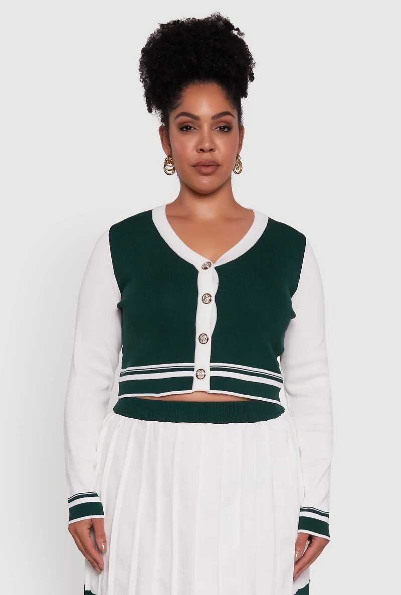 Plus Color Blocked Cropped Cardigan