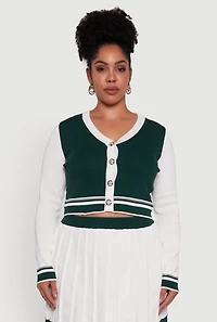 Plus Color Blocked Cropped Cardigan