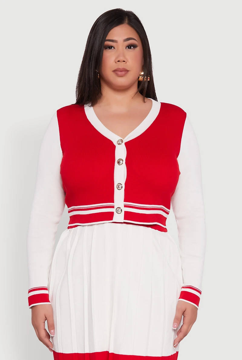 Plus Color Blocked Cropped Cardigan