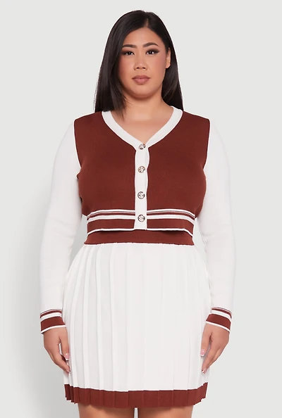 Womens Plus Color Blocked Cropped Cardigan,