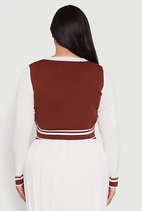 Womens Plus Color Blocked Cropped Cardigan,
