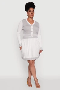 Womens Plus Color Blocked Pleated Midi Skirt, White,