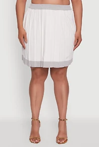 Womens Plus Color Blocked Pleated Midi Skirt, White,