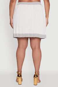 Womens Plus Color Blocked Pleated Midi Skirt, White,
