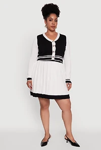 Womens Plus Color Blocked Pleated Midi Skirt, White,
