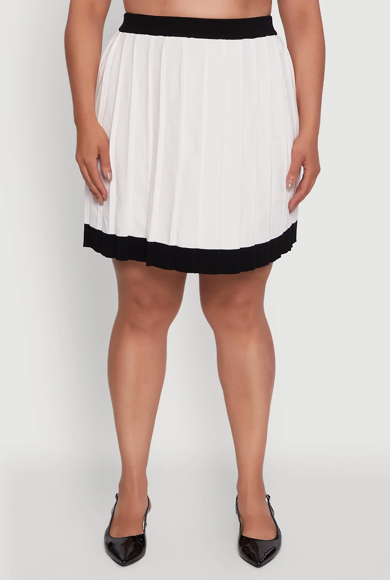 Womens Plus Color Blocked Pleated Midi Skirt, White,