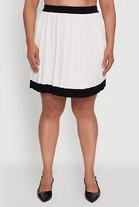 Womens Plus Color Blocked Pleated Midi Skirt, White,