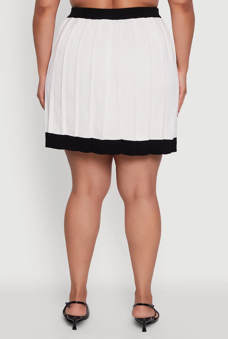 Womens Plus Color Blocked Pleated Midi Skirt, White,