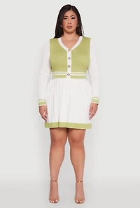 Womens Plus Color Blocked Pleated Midi Skirt, White,
