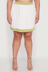 Womens Plus Color Blocked Pleated Midi Skirt, White,