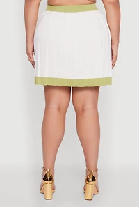 Womens Plus Color Blocked Pleated Midi Skirt, White,