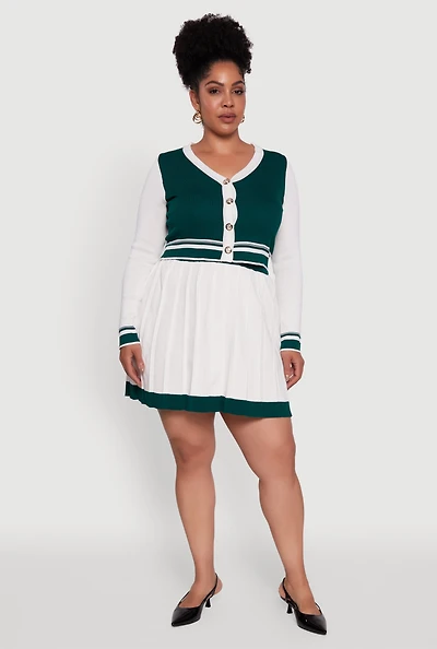 Womens Plus Color Blocked Pleated Midi Skirt, White,