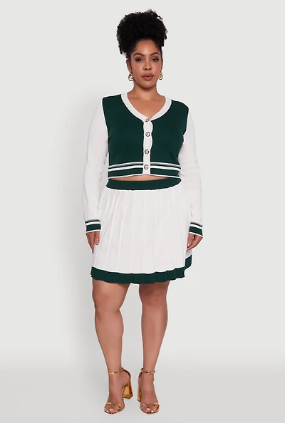 Womens Plus Size Color Blocked Pleated Midi Skirt, White, Size 3X