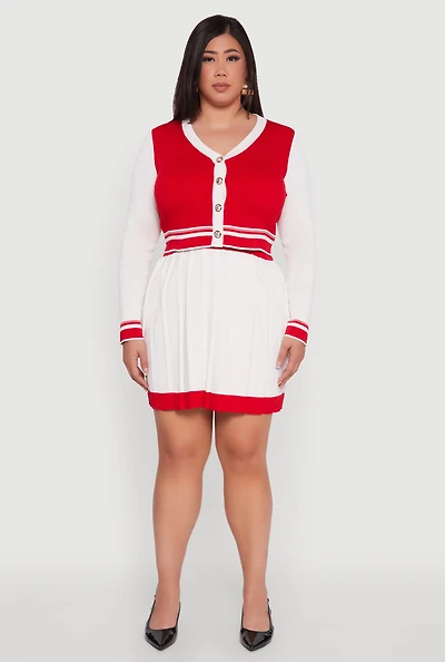 Womens Plus Color Blocked Pleated Midi Skirt, White,
