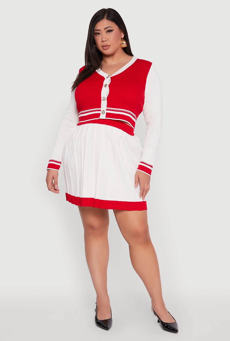 Womens Plus Color Blocked Pleated Midi Skirt, White,