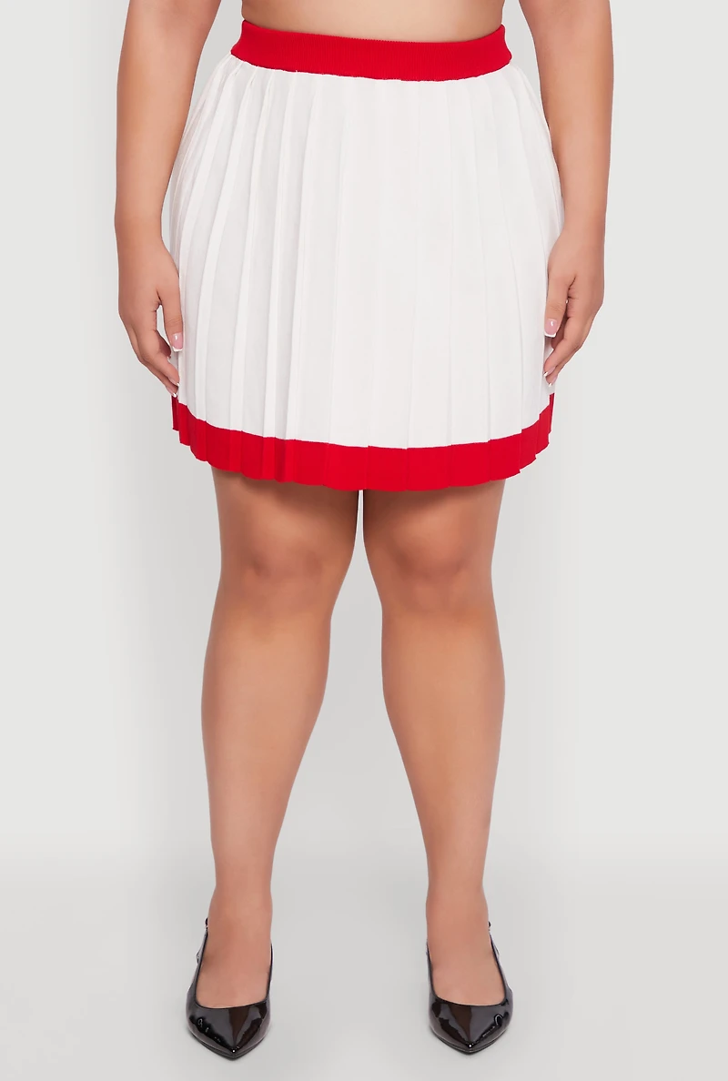 Womens Plus Color Blocked Pleated Midi Skirt, White,