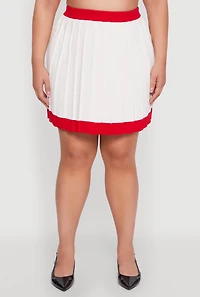 Womens Plus Color Blocked Pleated Midi Skirt, White,