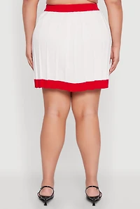Womens Plus Color Blocked Pleated Midi Skirt, White,